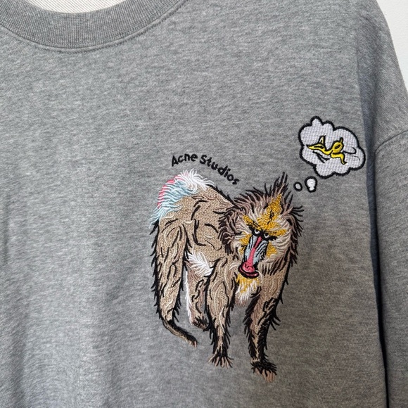 Acne Studios “Baboon” Embroidered Sweatshirt — Grey, Unisex, Rare Graphic S - Picture 4 of 6